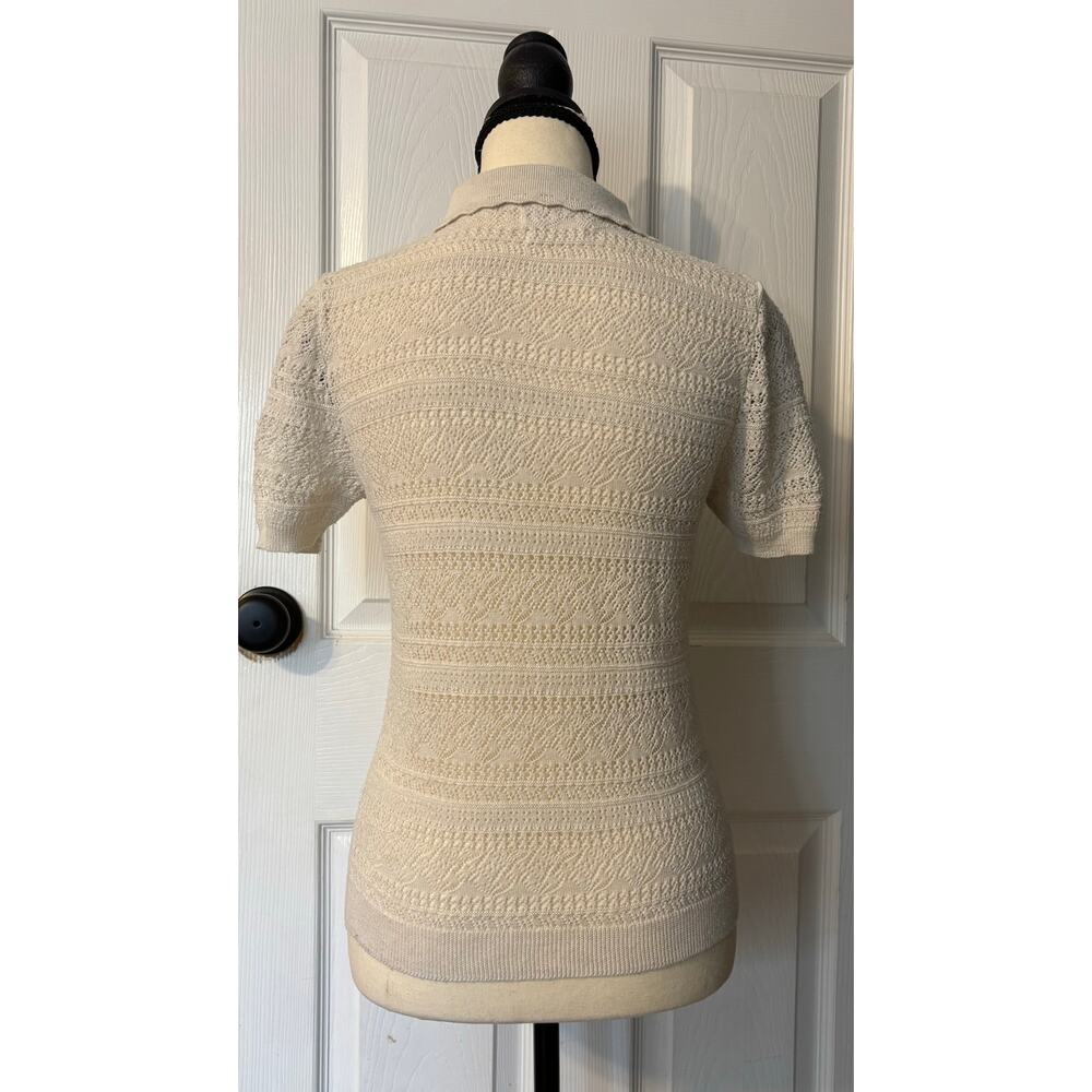 Mango Knit Lace Linen Short Sleeve Shirt Womens Medium Resort, Vacation, Summer - Picture 4 of 7